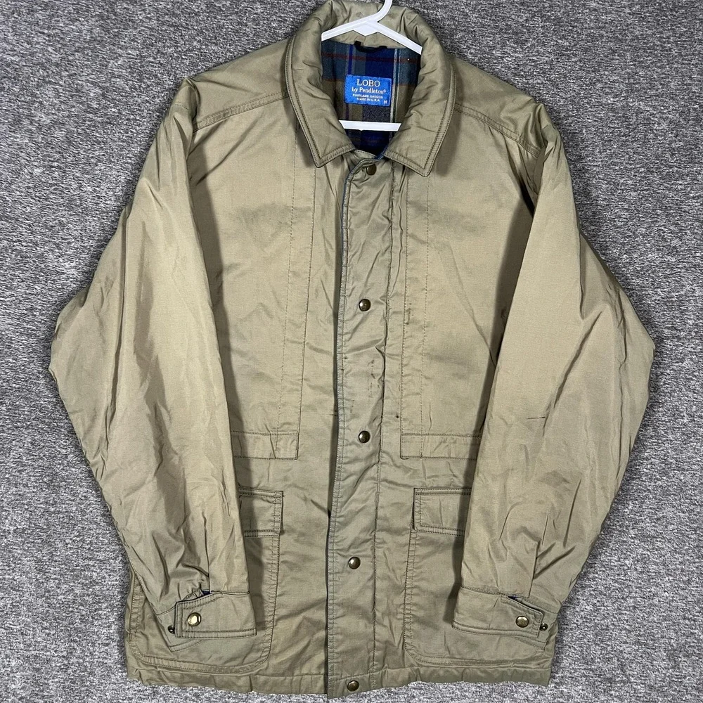 Vintage Lobo by Pendleton Jacket Mens Medium‎ Olive Field Plaid Lined Made USA
